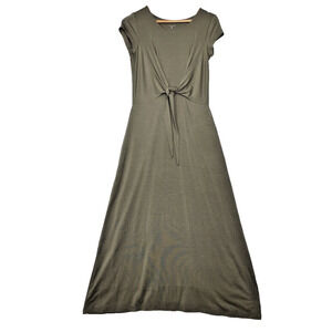 Garnet Hill Tie Front Olive Green Casual Stretchy Lined Cap Sleeve Dress Size XS